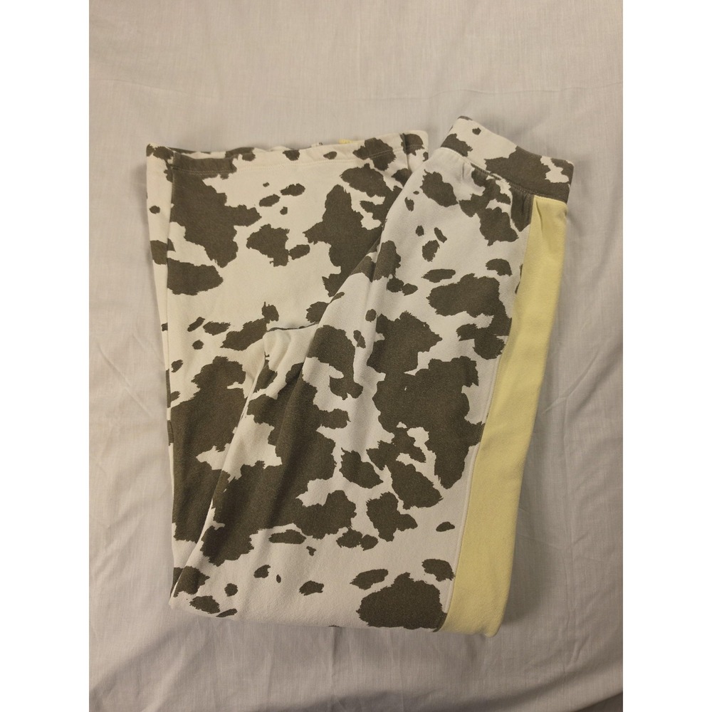 Grayson Threads Wide Leg Sweatpants Womens XXS Cow Print Yellow Fleece Lounge